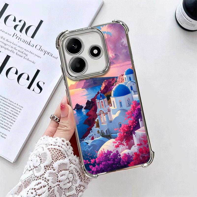 Санторини Греция Лето Покрытие Чехол для телефона Для Xiaomi Redmi Note 14 15 Pro Plus 13 12 11 11S 11T 10 9S 9 5G Противоударный Подушка безопасности Co