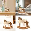 Elegant Wooden Rocking Horse Figurine Ornament with White Ribbon Farmhouses Desktop for Living Room or Nursery Decors