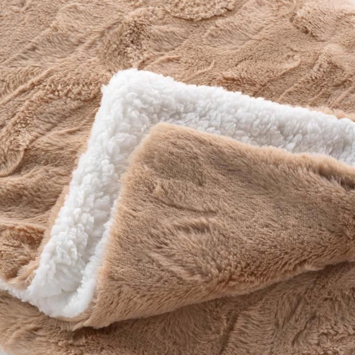 Plaid doux a poil et sherpa 180 x 220 cm Foxy sable