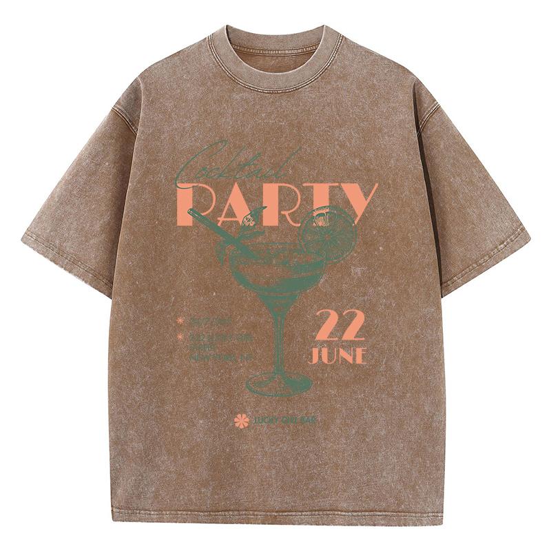 Cocktail Made With Orange Juice Printed Washed TShirt Women Cotton Tops Street Distressed ONeck T Shirt Summer Woman Clothes