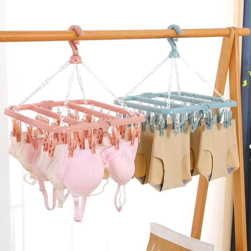 Вешалка для сушки одежды 32 зажима Складная вешалка для белья Складные носки Органайзеры для хранения Ветрозащитная одежда Принадлежности для лошадей