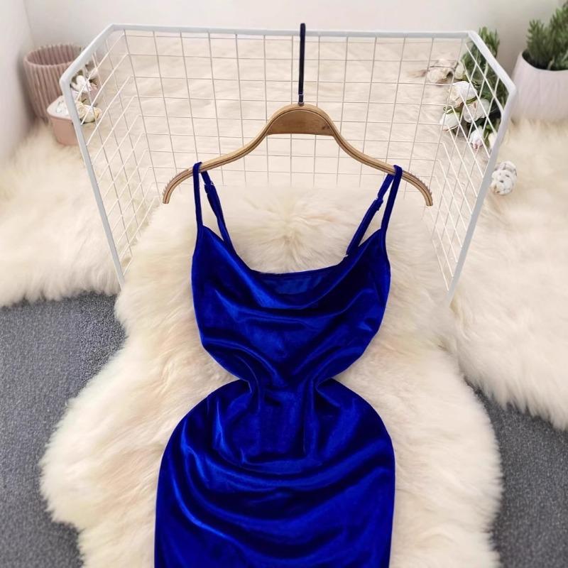 Женское платье-халтер New Senior Sense of Waist Slimming, версия средней длины из бархатных платьев с разрезом на бедрах