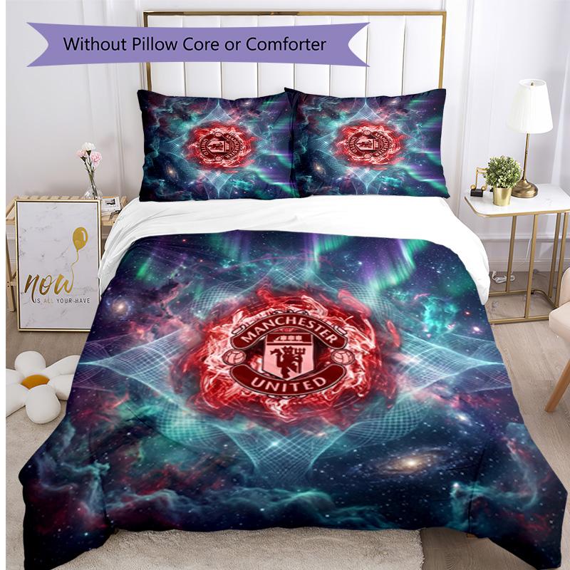 Manchester United Pattern Printed 3PCS Bedding Set Soft Skin-Friendly Washable Duvet Cover & Pillowcases Set All Season Bedroom