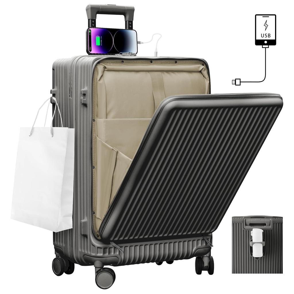Front Carry Suitcase with USB Includes Drink Front Business CICIBELLA [sumalala] Suitcase, Open, Case, Carry-on, Lightweight, Quiet, Small,