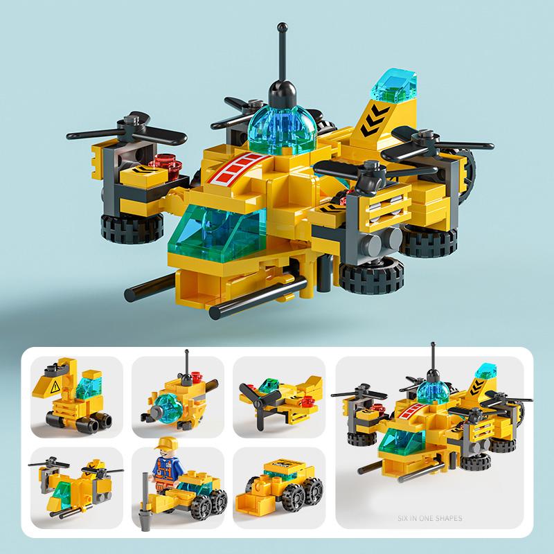 6IN1 полицейская машина пожарный катер DIY вертолет модель динозавра строительные блоки город спецназ автомобиль кирпичи игрушки для детей подарок