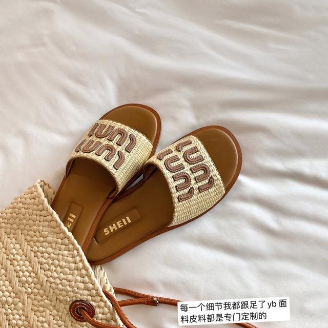 [sheii Su Yinyin] Midsummer Evening Breeze~ A Miu Vacation Woven Flat-bottomed Beach Slippers Women's Sandals Outside