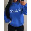 Smile Font Language Butterfly Pattern Hoody For Women Sport Pocket Clothing Cute Multicolor Streetwear Autumn Fashion Hoodies
