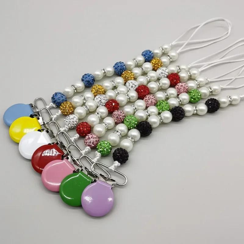 1 Piece Glitter Shiny Baby Pacifier Clip Retro European Crystal Princess Infant Boy Girl Nipple Clip Chain  Baby Accessories