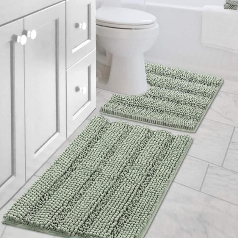 Thick Solid Chenille Bath Mat Non-Slip Absorbent Floor Rug Entryway Bathroom Kitchen Living Room