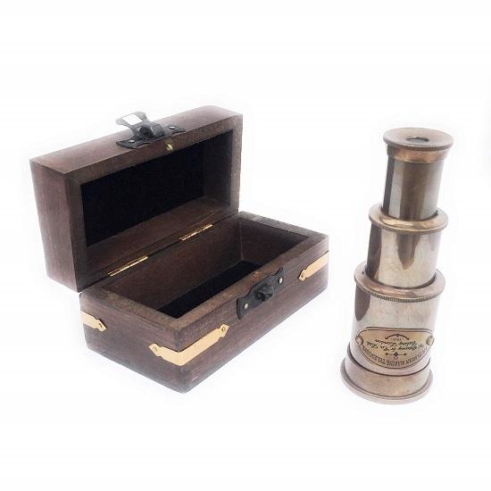 Nautical Victorian Marine Brass Telescope with Wood Box