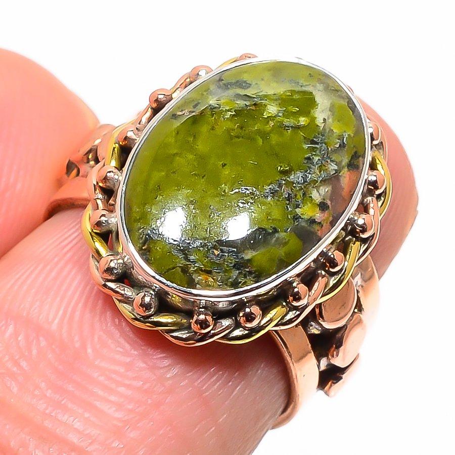 Подарочное кольцо из двухцветного стерлингового серебра 925 пробы с натуральным унакитом S.6 i4O57