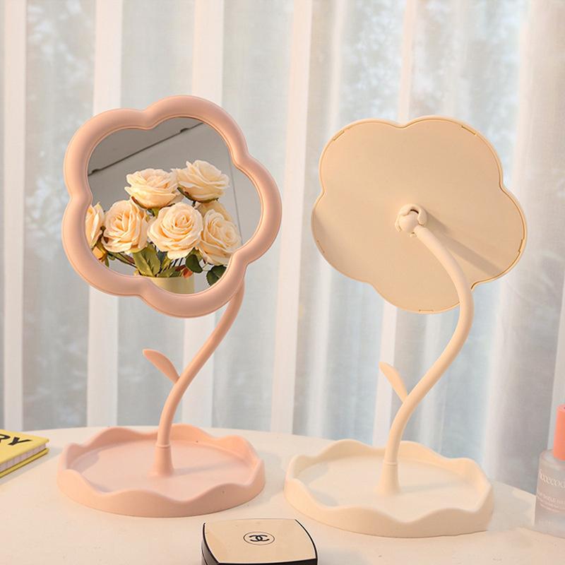 1PC Portable Mini Mirror Flower Mirrors Creative Dormitory Mirror For Bedroom Home Decor Rotate Mirror Girls Women New Year Gift