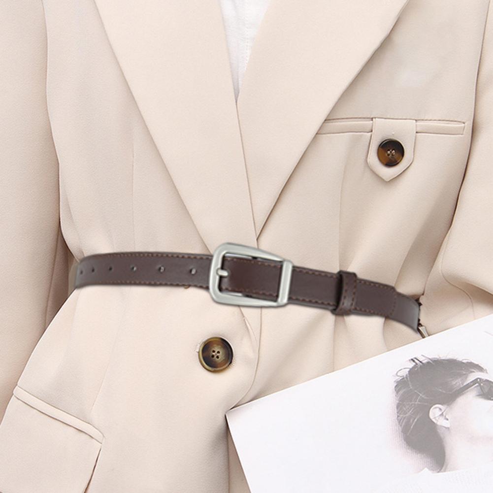 Women Belt Solid Color Pin Buckle Belt Multi Holes Adjustable Length Faux Leather Waistband Jeans Long Pants Belt