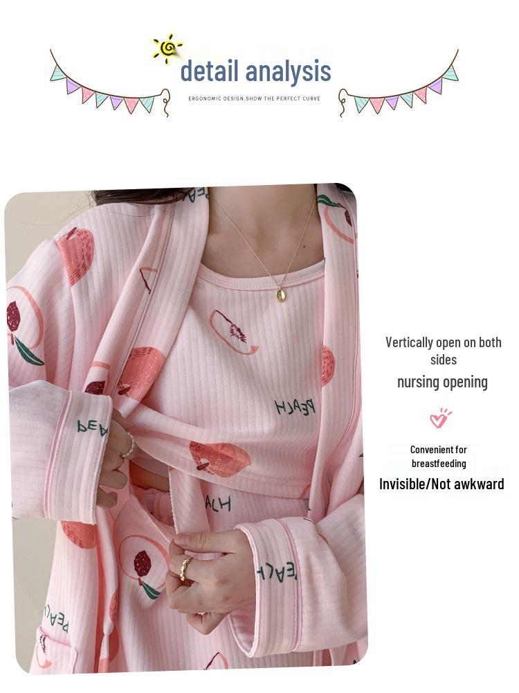 Зимний комплект из трех предметов для беременных из воздушного хлопка 2024: Утолщенное кимоно для послеродового кормления грудью и домашней носки.