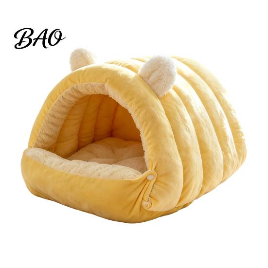 Cozy Sanctuary for Cats Cat Cave Bed, Warm Semi Enclosed Hideaway, Winter Sleeping Comfortable Pet Bed Bag with Snap Buttons, Calming Indoor Portable