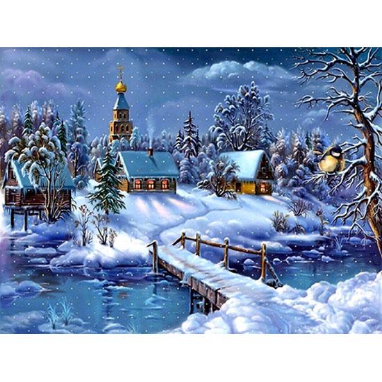 Алмазная картина Пейзаж Снег Ночные узоры Горный хрусталь Алмазная мозаика Наборы