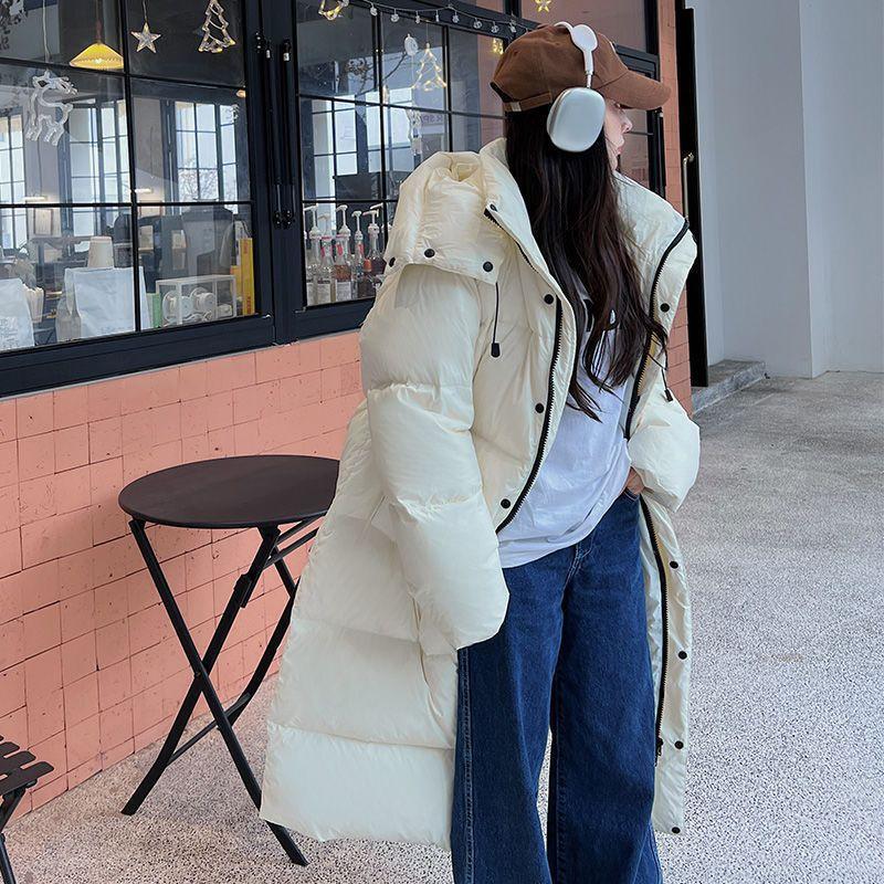 2024 новый пуховик выше колена большой стеганый пуховик корейской версии длинный утолщенный белый пуховик женский