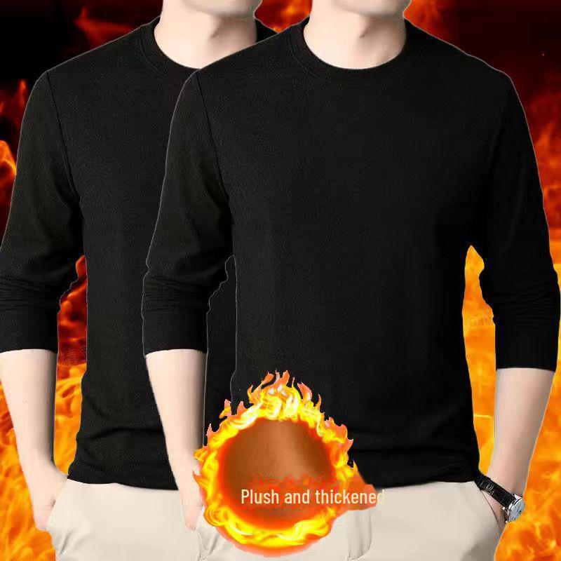 Мужская бархатная футболка с круглым вырезом и длинными рукавами для тепла осенью и зимой
