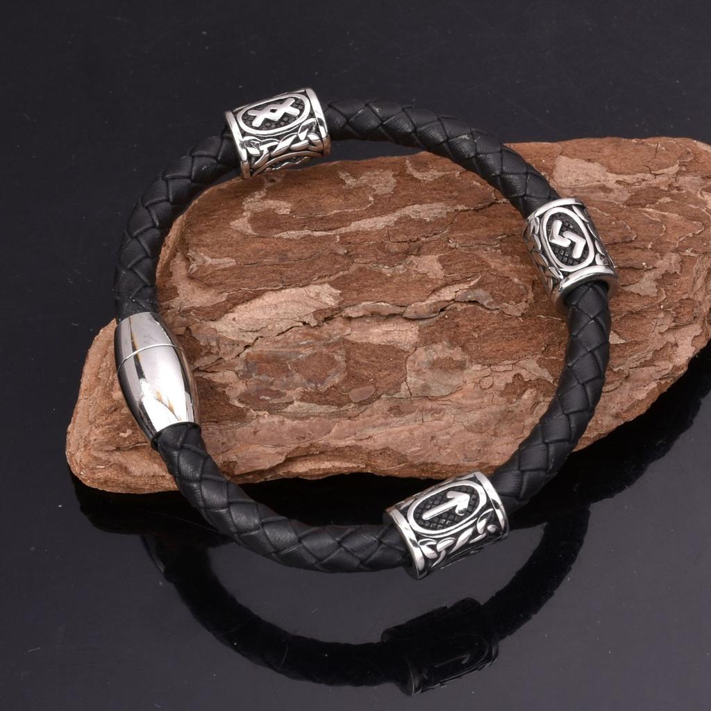 Европейский и американский женский мужской кожаный браслет из нержавеющей стали, браслет с рунами викингов, браслет-амулет, браслет-амулет