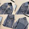 Spring Denim Coat Women's Wool Flower Vintage Hot Diamond Denim Jacket Short Work Top