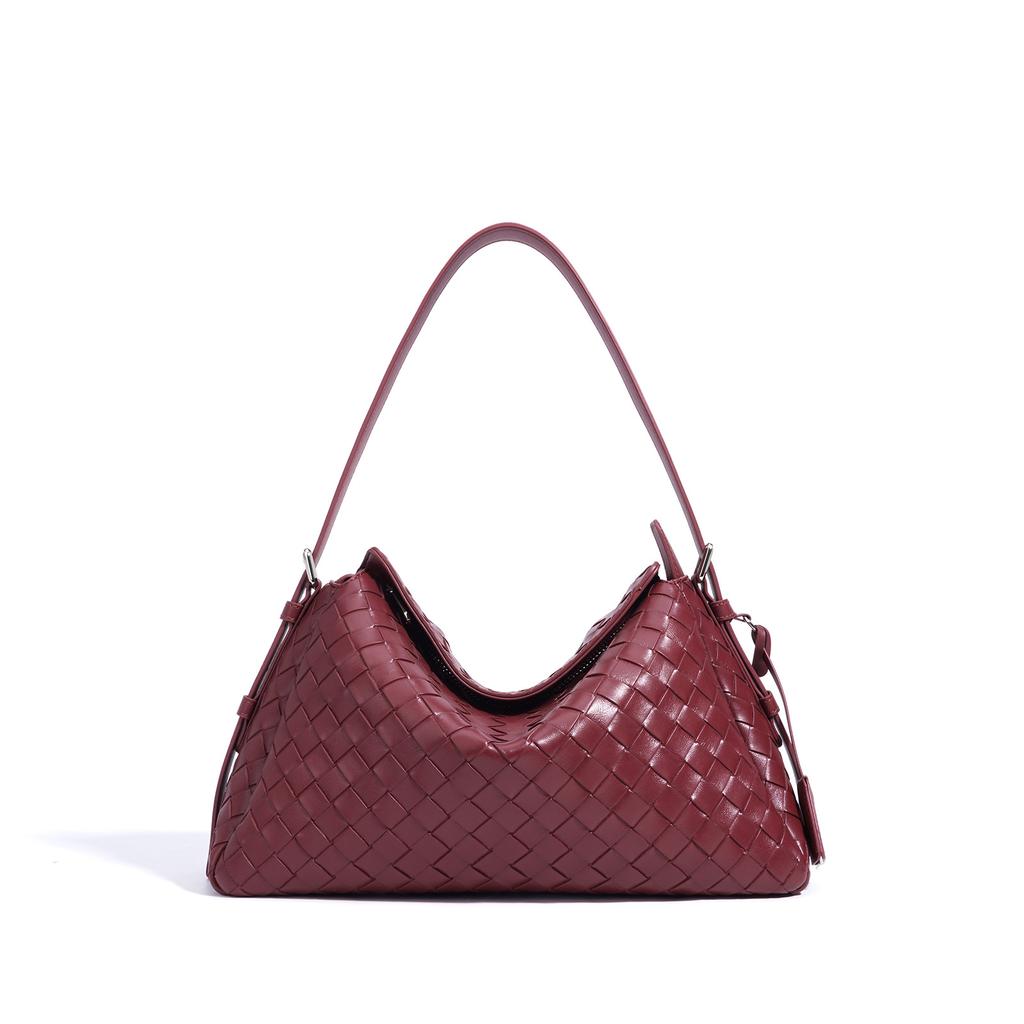 New Shoulder Bag Niche Cowhide Rhombus Messenger Bag Women's High-end Fashion Leather Woven Handbag