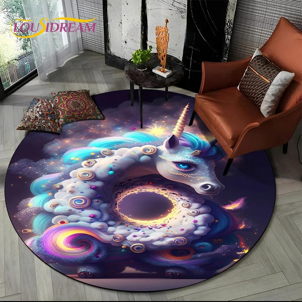 3D Cartoon Cute Unicorn Girl Gift Round Carpet Rug for Living Room Bedroom Child Playroom Decor,Pet Area Rug Non-slip Floor Mat