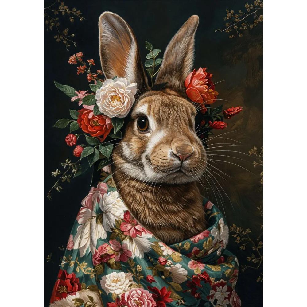 Retro Animals Posters Lion Wolf Rabbit Cat Dog Turtle with Flowers Print Canvas Painting Wall Art Picture Home Room Decor Mural