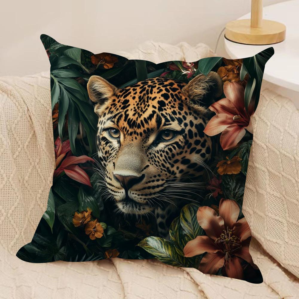 Fashion Leopard With Wreath Cushion Cover Short plush Doublesided Print Square Throw Pillow Covers Sofa Home Cushion Decor