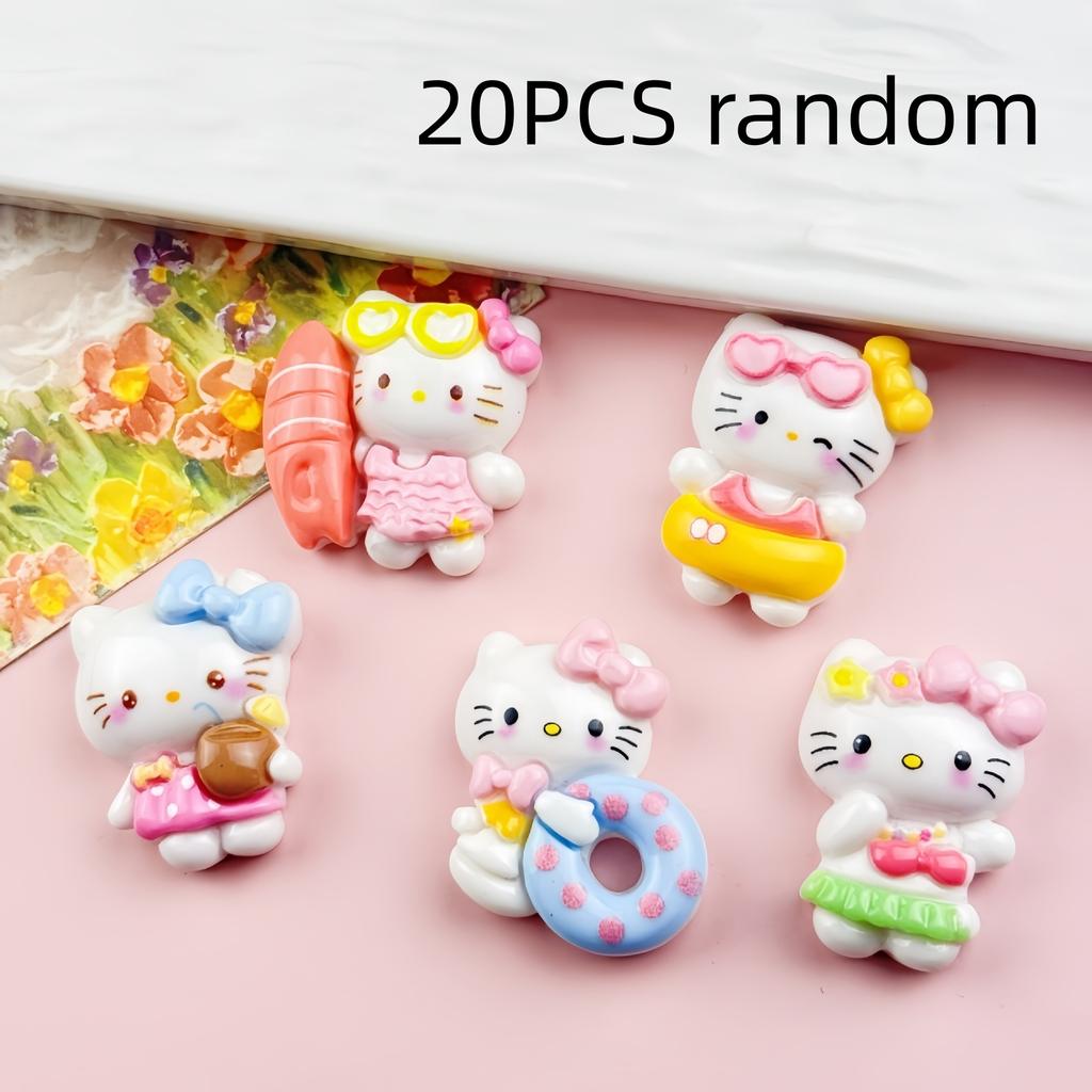20/100PCS Cartoon DIY Cream Gel Summer Beach Kitten Resin Accessories Phone Case Hair Clip Refrigerator Sticker Luggage Water Cu