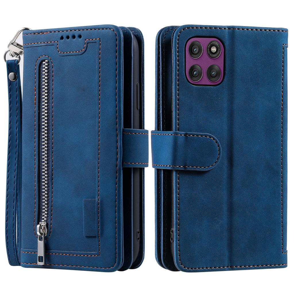 For Motorola Moto G56 5G Case 9 Card Slots Zipper Wallet PU Leather Phone Cover with Wrist Strap