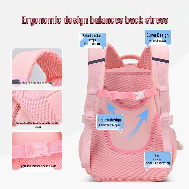 Рюкзак большой вместимости с защитой спины для девочек - Легкий школьный рюкзак на двойных лямках