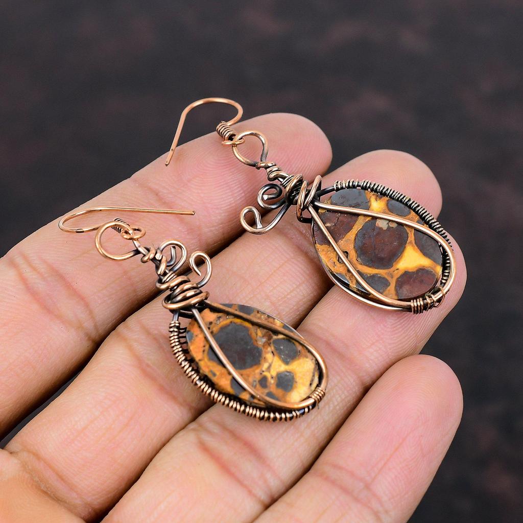 Bauxite Earring Copper Wire Wrapped Earrings Bauxite Jewelry Handmade Earrings Copper Wire Jewelry Genuine Gemstone Earring Anniversary Gift