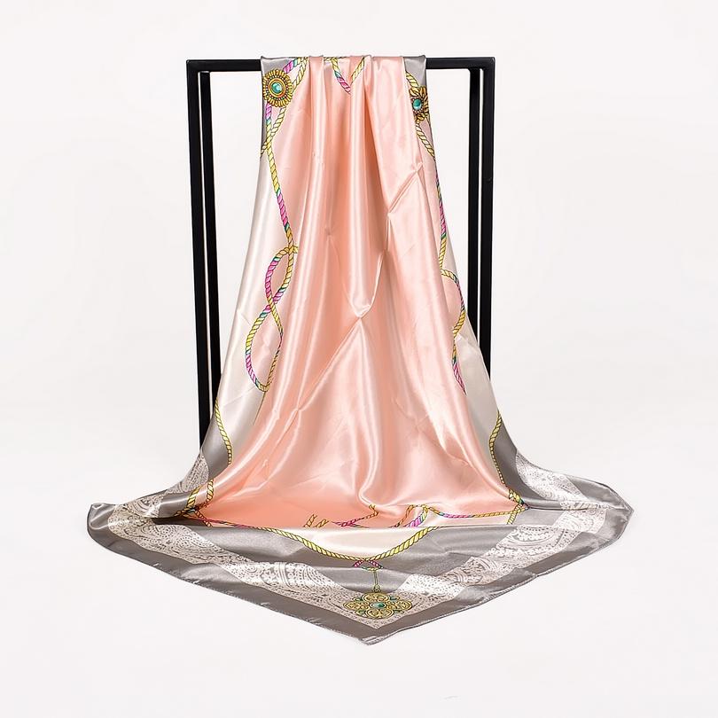 [BYSIFA] New Blue Pure Silk Satin Scarf Shawl Women Brand Floral Design Large Square Scarves Elegant Muslim Ladies Head Scarf