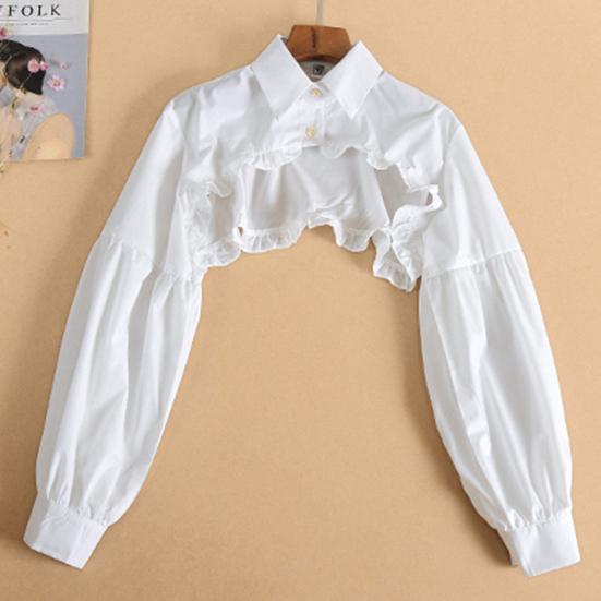 Women Fake Collar Lapel Lantern Long Sleeve Single Breasted Ruffle Stitching Hem False Collar Solid Color Sweater Decorative Collar
