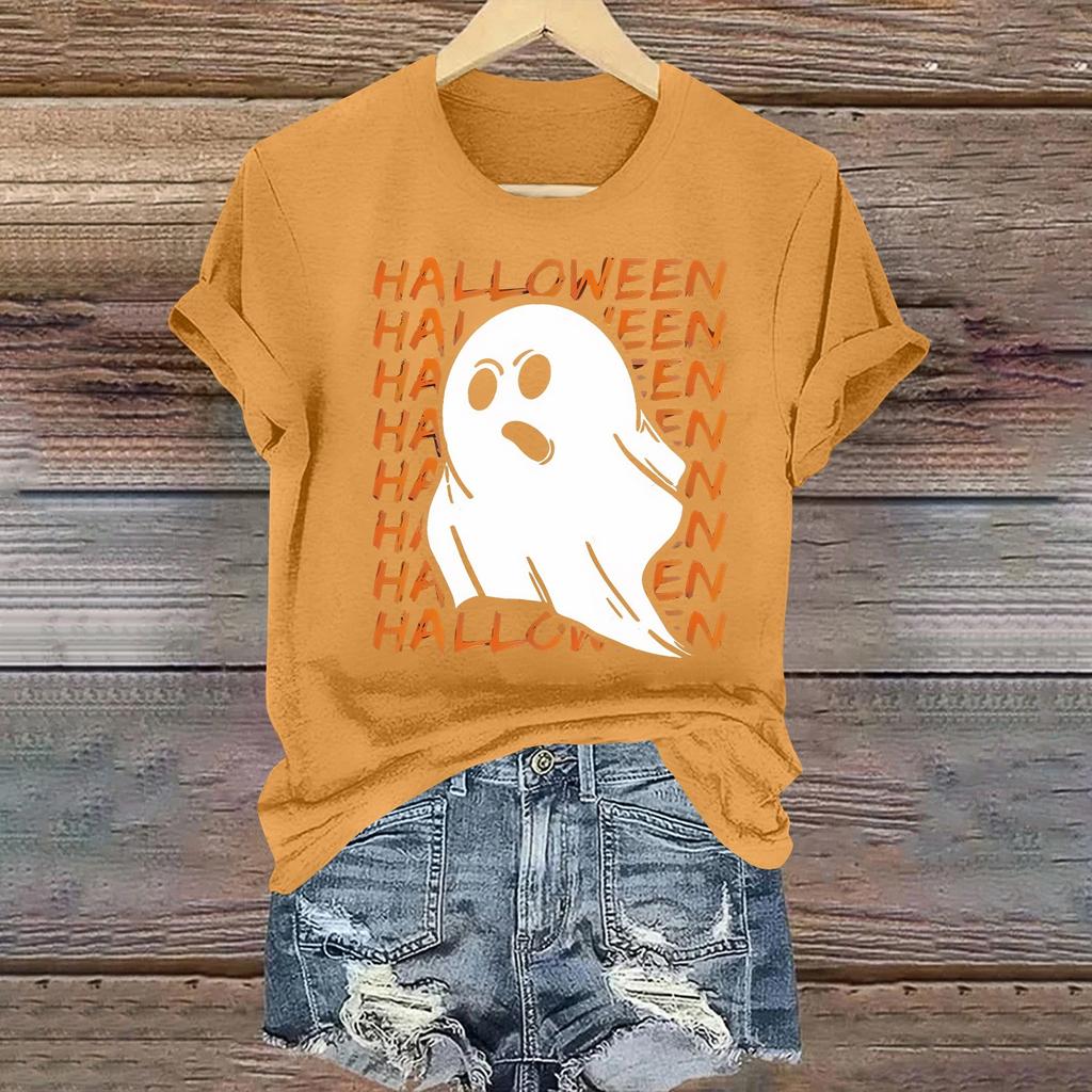 Women's Casual Printed Round Neck Short Sleeve T-Shirt Pullover Top