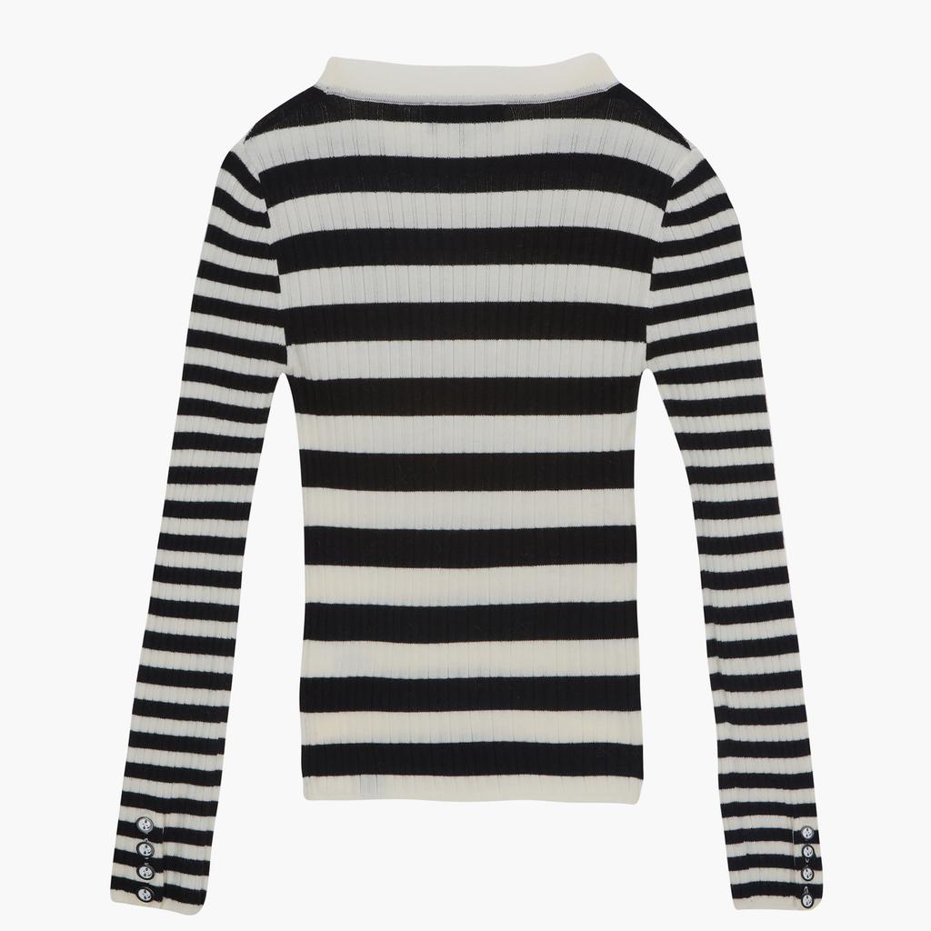 Debaseute Striped Rib Knit Top White Stripe (S5Fwkt007)