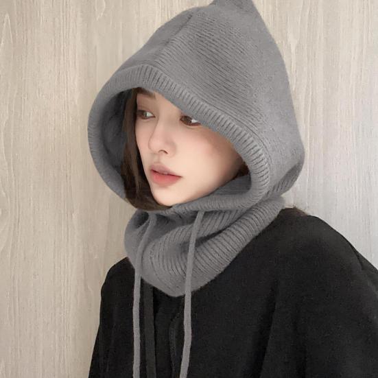 Women Winter Balaclava Hat Thick Warm Knitted Windproof Cycling Headwear Adjustable Full Protection Outdoor Travel Cold Weather Skiing Cap