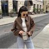 Fashion Brown Zipper Jacket for Women Elegant Lapel Long Sleeve Short Coats Female Vintage 2025 New Spring Autumn Lady Street Outerwear