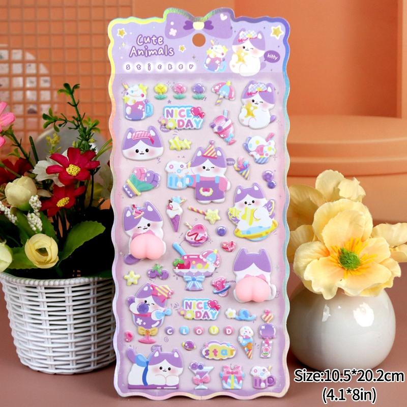 3D Bubble Stickers PP Butt Decorative Stickers Animals Bear Dog Sticker for DIY Scrapbook Phone Case Party Gift Puffy Stickers