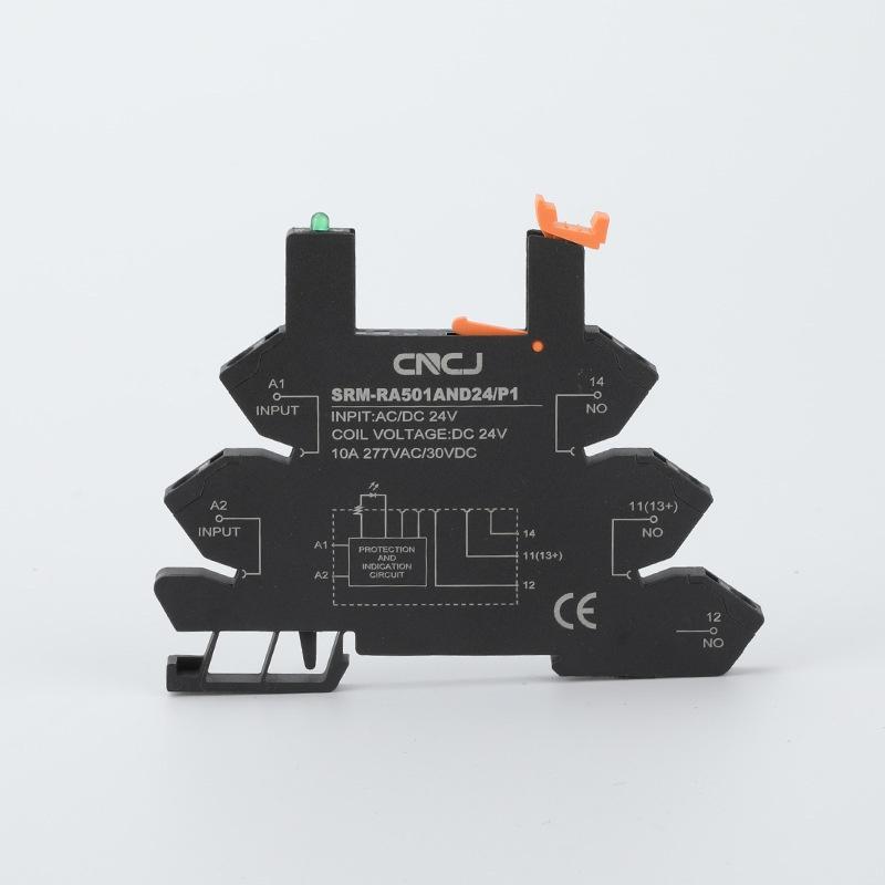 1Pcs Plastic SRM-RA501AND24-P1 Black Direct Current Ultra-Slim Relay Module Alternating Current Rail Type Slim Relay Base