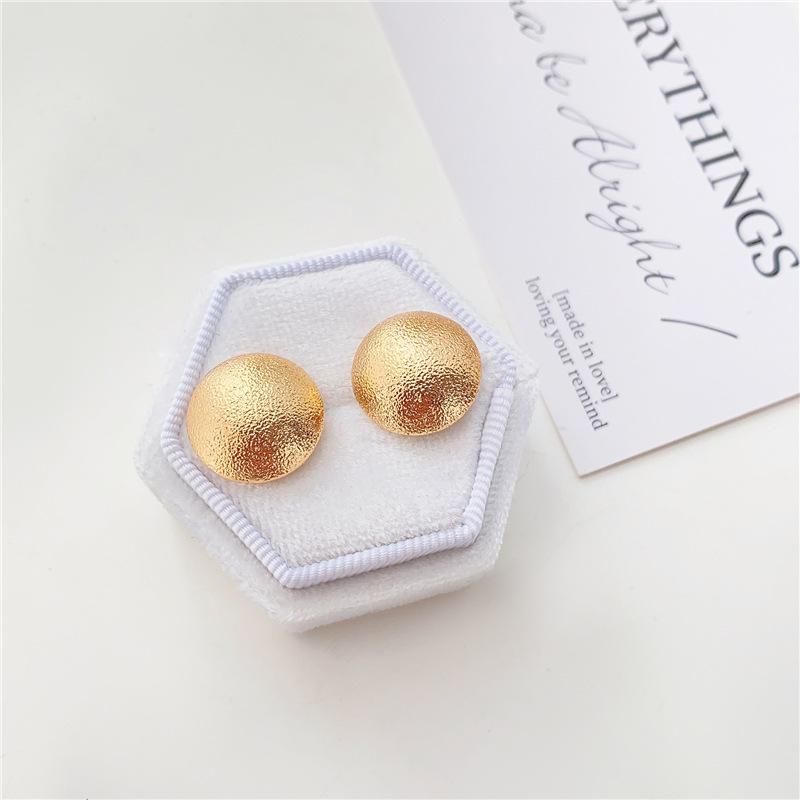 Gold Color Frosting Women's Small Earrings Uneven Tiny Ball Round Stud Earrings Minimalism Ear Zircon Unusual Earrings