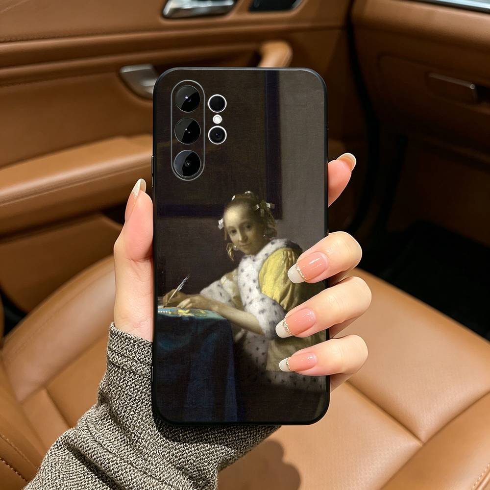 Johannes Vermeer Art Black Soft Silicone Phone Case for Samsung Ultra S25, S24, S21, S22, S23, S30, Plus, FE, Lite