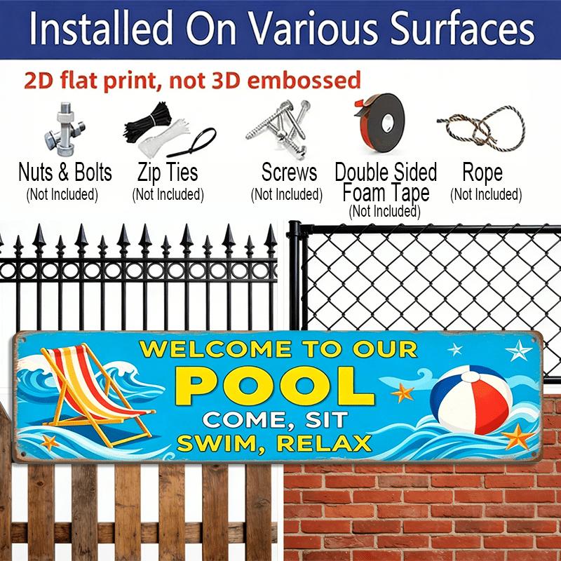 2D Flat- Aluminium Decorative Sign in A 2D Flat Design, Featuring A Beach Theme, Perfect for Decorating Your Poolside, Patio, Garden, Backyard