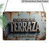 2D Flat, 1pc Vintage Spanish Terraza Plaque - Rustic Patio Decor Sign with Spanish Text, Dark Teal & Rust Colors - Aluminium Wall Hanging Decoration