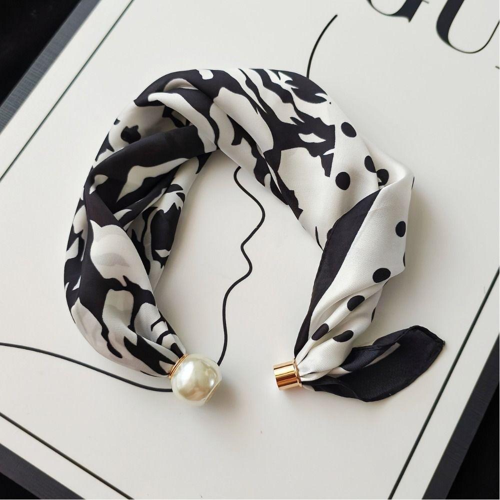 Flower Pearl Magnetic Buckle Scarf Print Scarves Printed Silk Scarf Retro Polka Dot Scarf Vacation