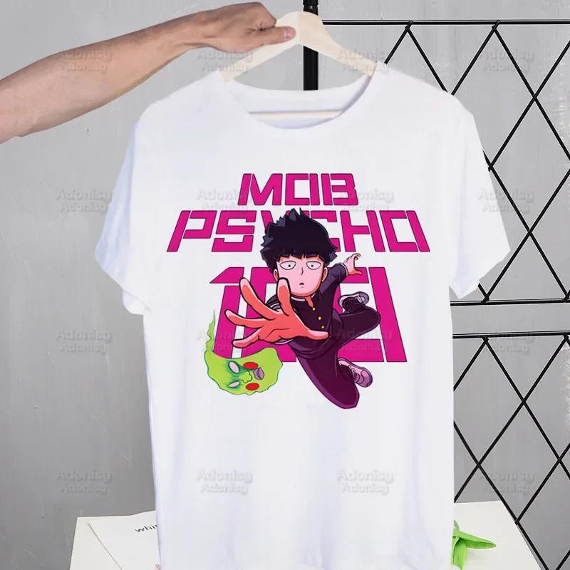 Футболка Mob Psycho 100 Shigeo Kageyama Мужская Ретро Выстиранная Топы Футболки Харадзюку Аниме Манга Футболка Уличная одежда Хип-хоп Футболки