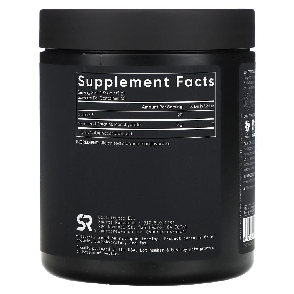 Sports Research Creatine Monohydrate, Unflavored, 10.58 Oz (300 G)