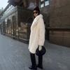 Женские шубы из искусственного меха лисы Однотонные меховые куртки Средней длины На пуговицах Лацкан Длинные рукава Толстые Свободный крой Повседневные Осень Зима
