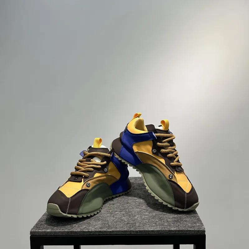 Модные дизайнерские массивные кроссовки с цветными блоками для мужчин, модные повседневные кожаные дышащие туфли на увеличенной платформе