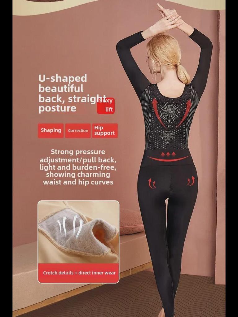 Послеродовой корректирующий комбинезон с длинными рукавами: Брюки с кофеином для укрепления живота, подтяжки талии и подтяжки бедер